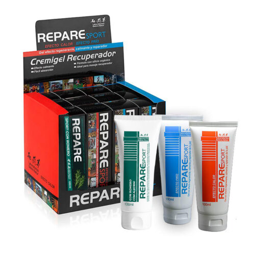 EXPOSITOR REPARE SPORT CREMAS (FRÍO, CALOR y ROMERO) 12 uds